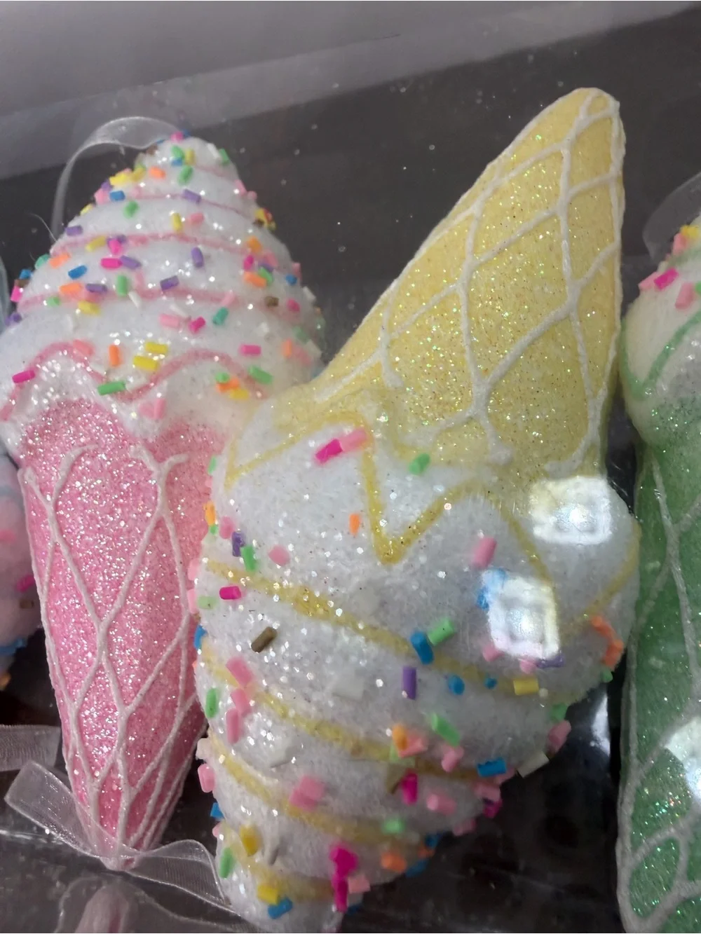 Set of 5 Glitter Foam Ice Cream Cone Christmas Tree Decorations Sprinkles Candy